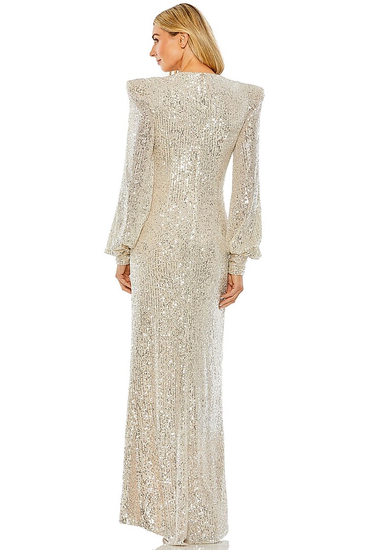 Nude Silver Sequins Maxi Party Wear Dress by Mac Duggal at Pernia's Pop Up Shop