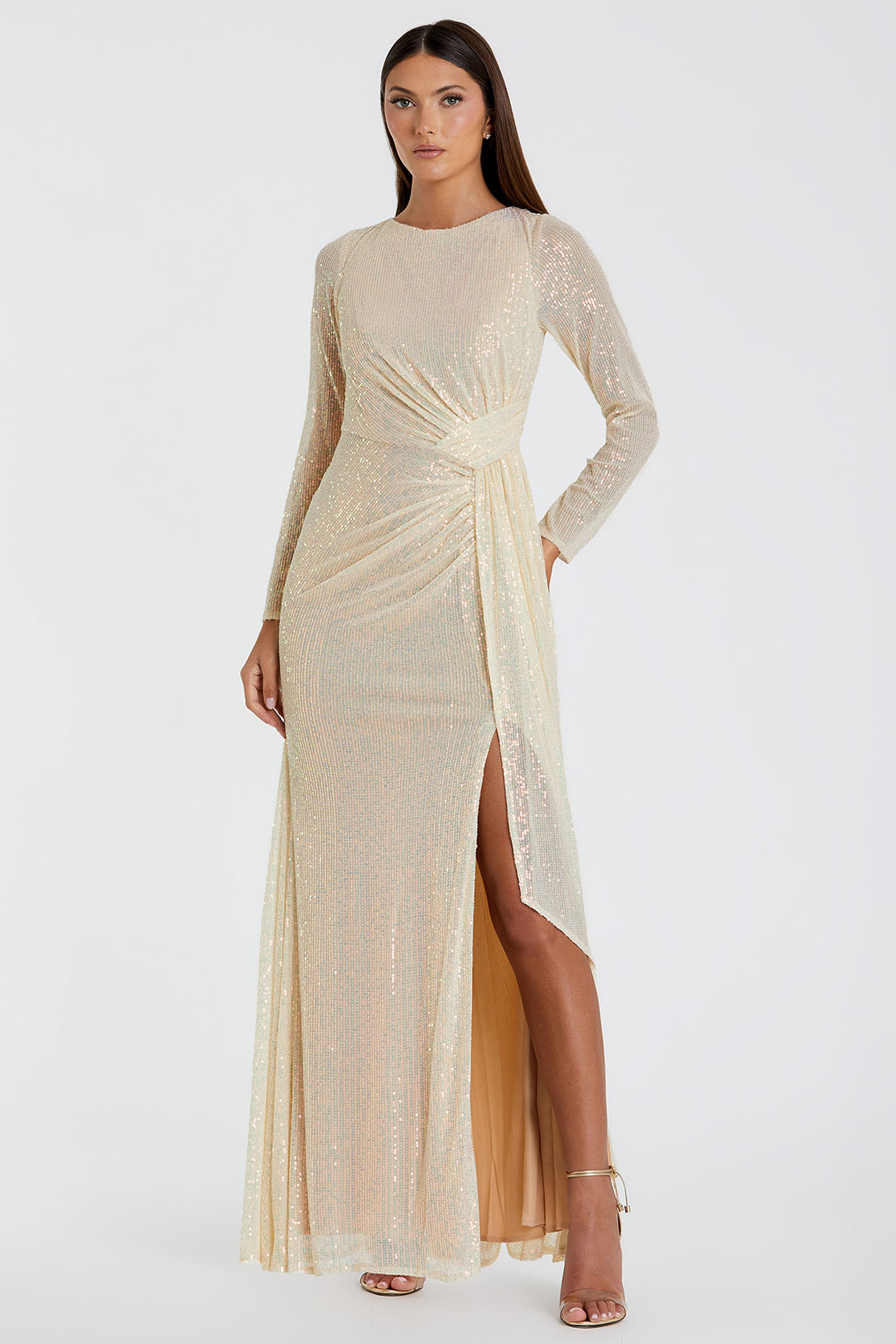 Pearl White Sequined Mesh Engagement Gown by Mac Duggal at Pernia's Pop Up Shop