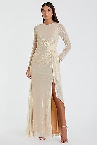 Pearl White Sequined Mesh Gown by Mac Duggal