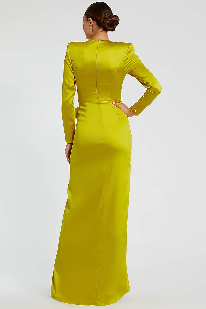 Chartreuse Green Satin Engagement Gown by Mac Duggal at Pernia's Pop Up Shop