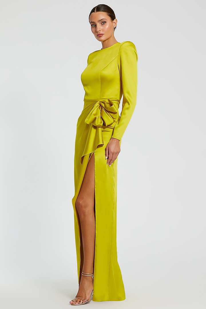 Chartreuse Green Satin Engagement Gown by Mac Duggal at Pernia's Pop Up Shop