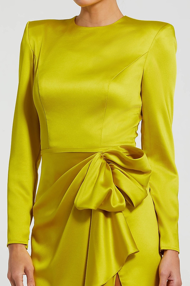 Chartreuse Green Satin Engagement Gown by Mac Duggal at Pernia's Pop Up Shop