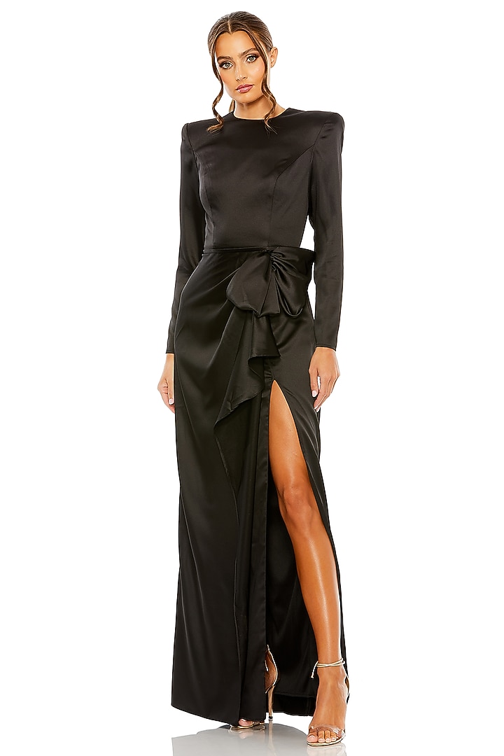 Black Satin Engagement Gown by Mac Duggal at Pernia's Pop Up Shop
