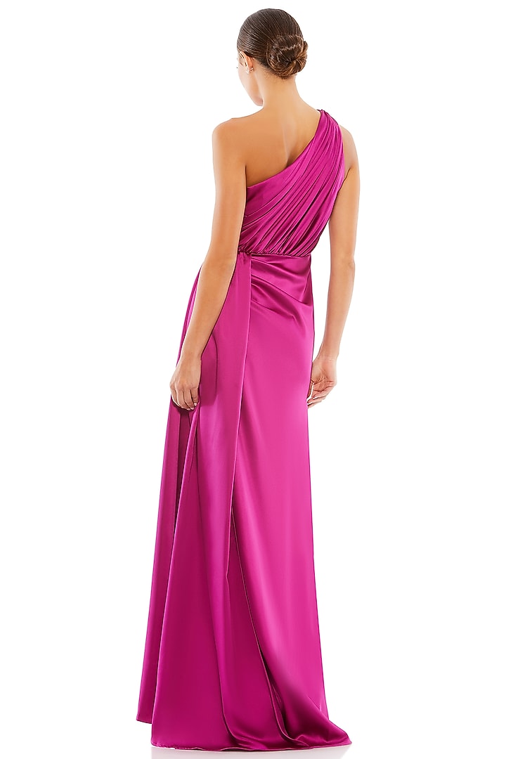Berry Purple Satin Draped Engagement Gown by Mac Duggal at Pernia's Pop Up Shop