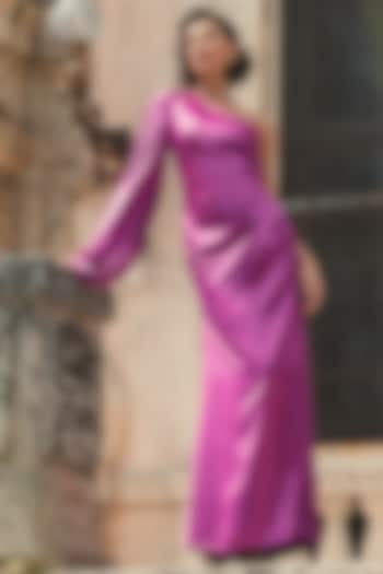 Orchid Purple Satin One-Shoulder Engagement Gown by Mac Duggal at Pernia's Pop Up Shop