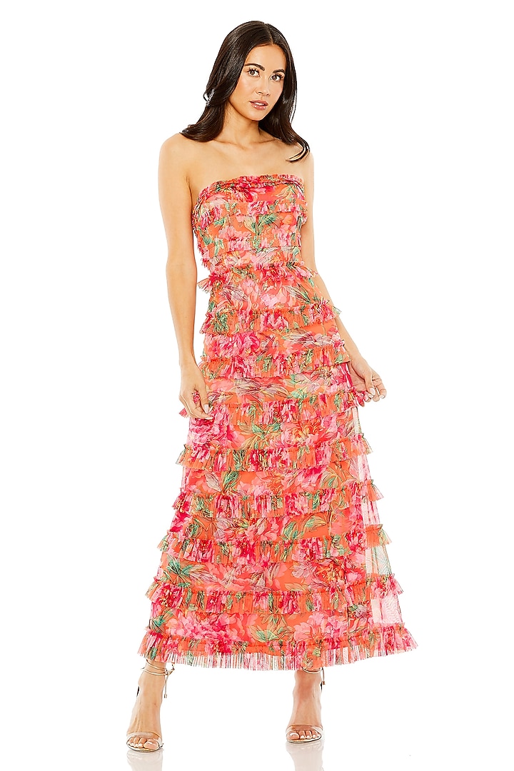 Orange Polyester Ruffled Cocktail Dress by Mac Duggal at Pernia's Pop Up Shop