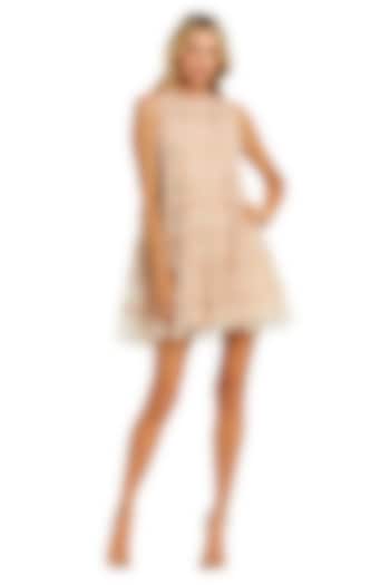 Nude Polyester Embroidered Ruffled Cocktail Dress by Mac Duggal at Pernia's Pop Up Shop