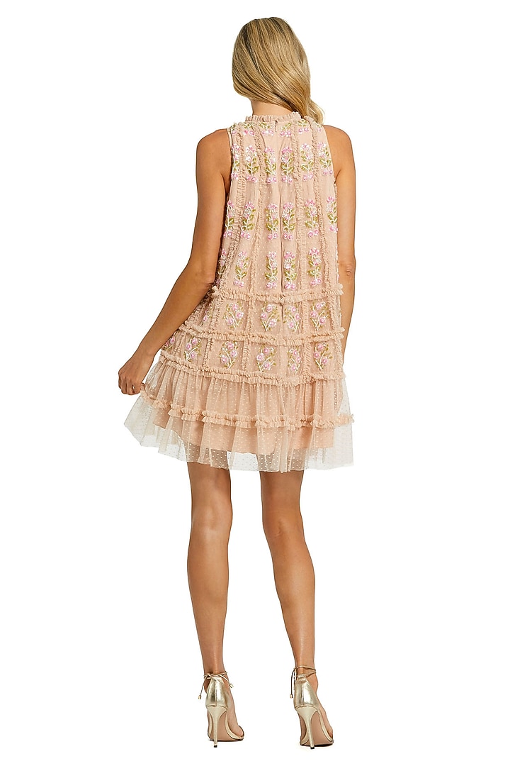 Nude Polyester Embroidered Ruffled Cocktail Dress by Mac Duggal at Pernia's Pop Up Shop