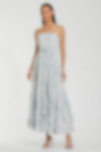 Blue Polyester & Cotton Floral Embroidered Engagement Gown by Mac Duggal at Pernia's Pop Up Shop