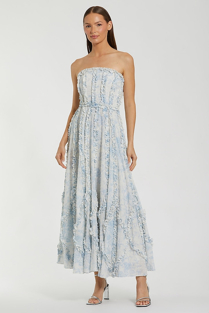 Blue Polyester & Cotton Floral Embroidered Engagement Gown by Mac Duggal at Pernia's Pop Up Shop