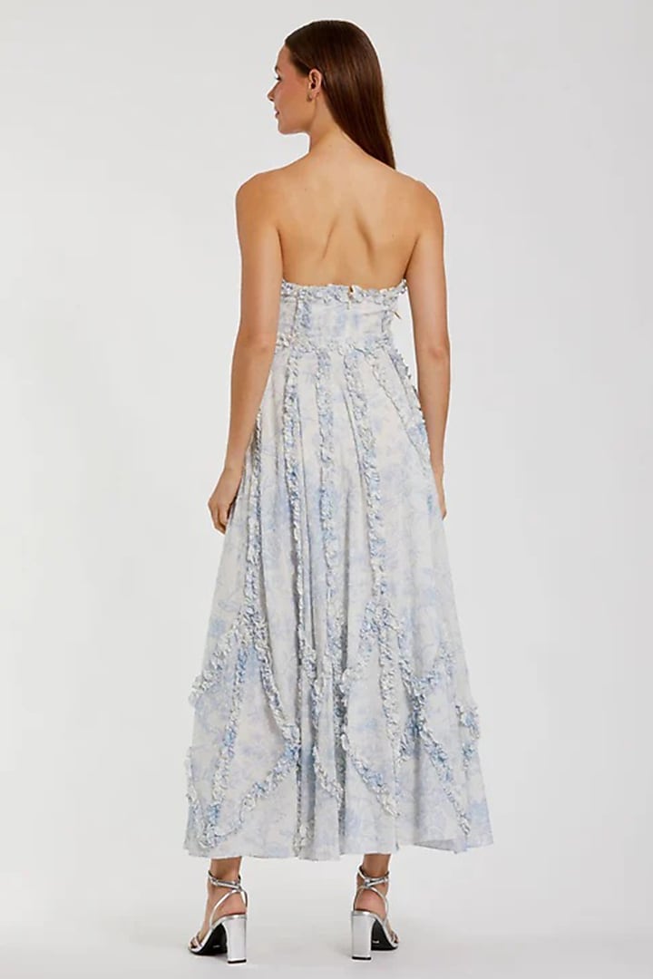 Blue Polyester & Cotton Floral Embroidered Engagement Gown by Mac Duggal at Pernia's Pop Up Shop