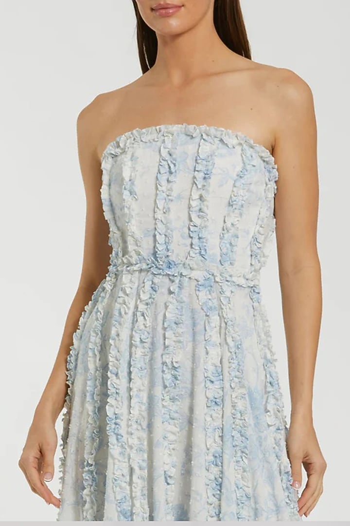 Blue Polyester & Cotton Floral Embroidered Engagement Gown by Mac Duggal at Pernia's Pop Up Shop