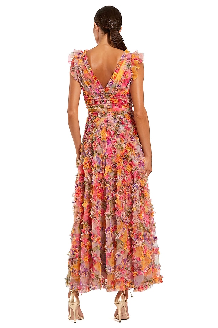 Multi-Colored Polyester Floral Embellished Ankle Party Wear Dress by Mac Duggal at Pernia's Pop Up Shop