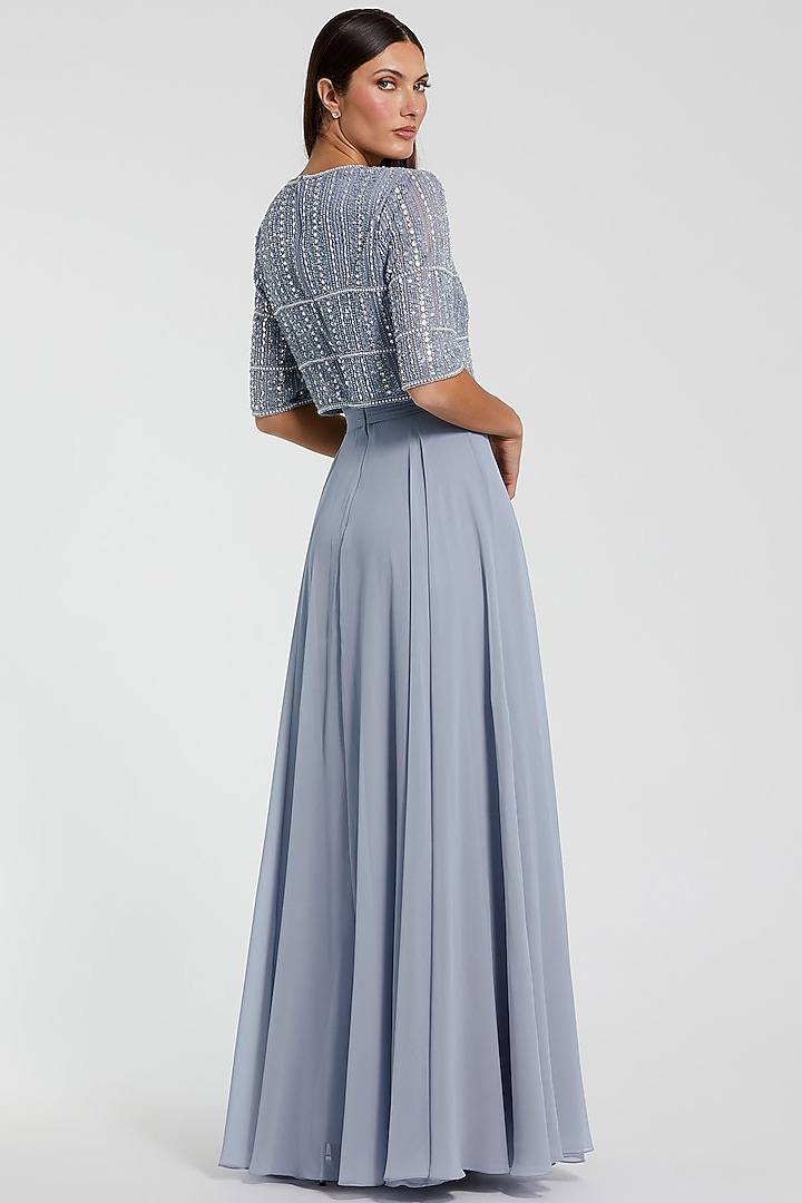 Powder Blue Polyester & Chiffon Beads Embroidered Engagement Gown by Mac Duggal at Pernia's Pop Up Shop