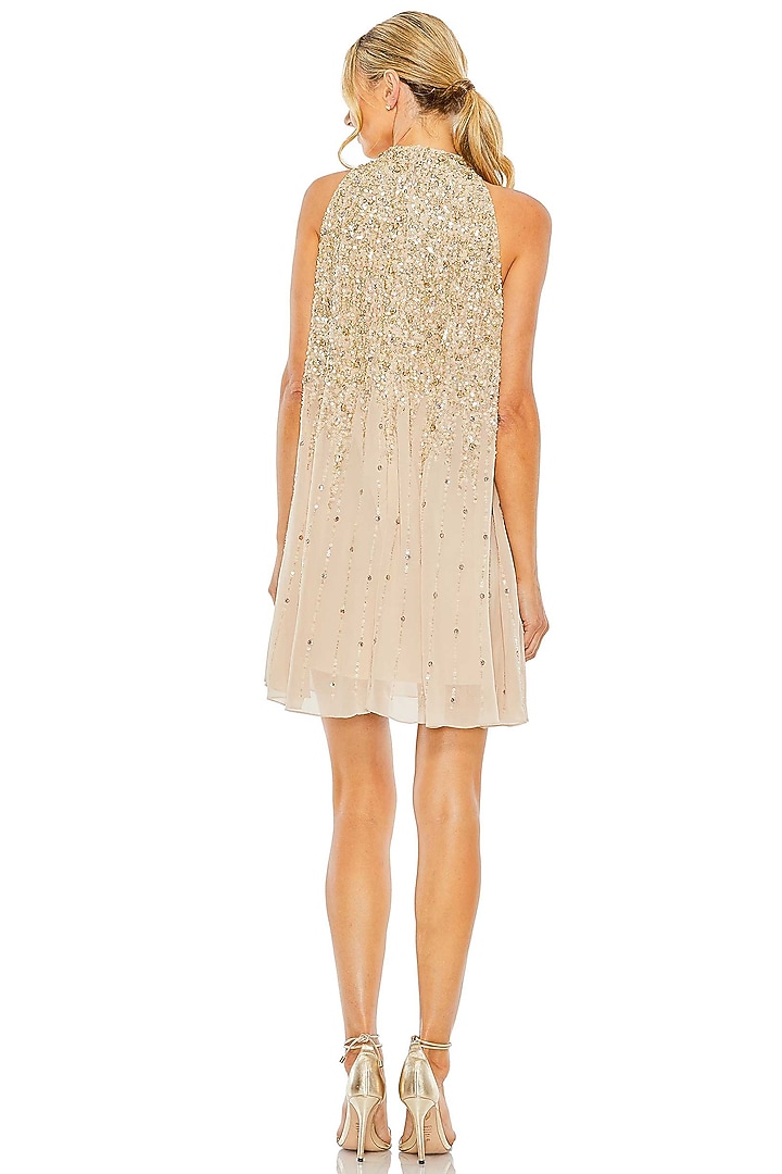Beige Polyester Bead Embroidered Mini Cocktail Dress by Mac Duggal at Pernia's Pop Up Shop