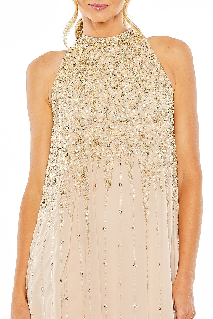 Beige Polyester Bead Embroidered Mini Cocktail Dress by Mac Duggal at Pernia's Pop Up Shop