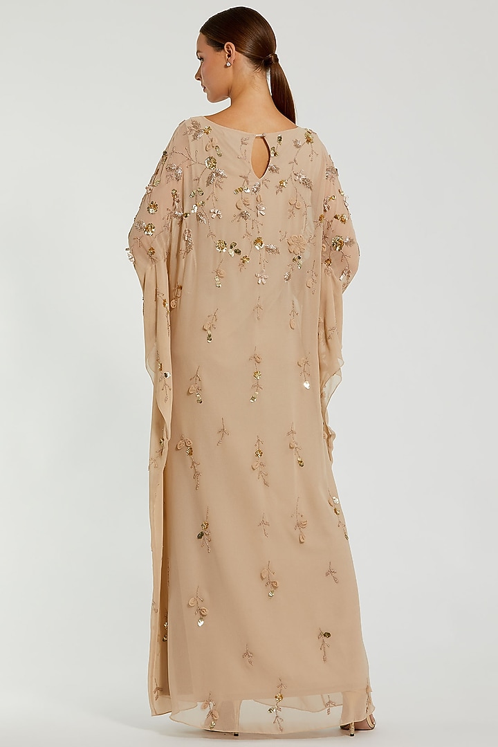 Nude Polyester Embellished Maxi Party Wear Dress by Mac Duggal at Pernia's Pop Up Shop