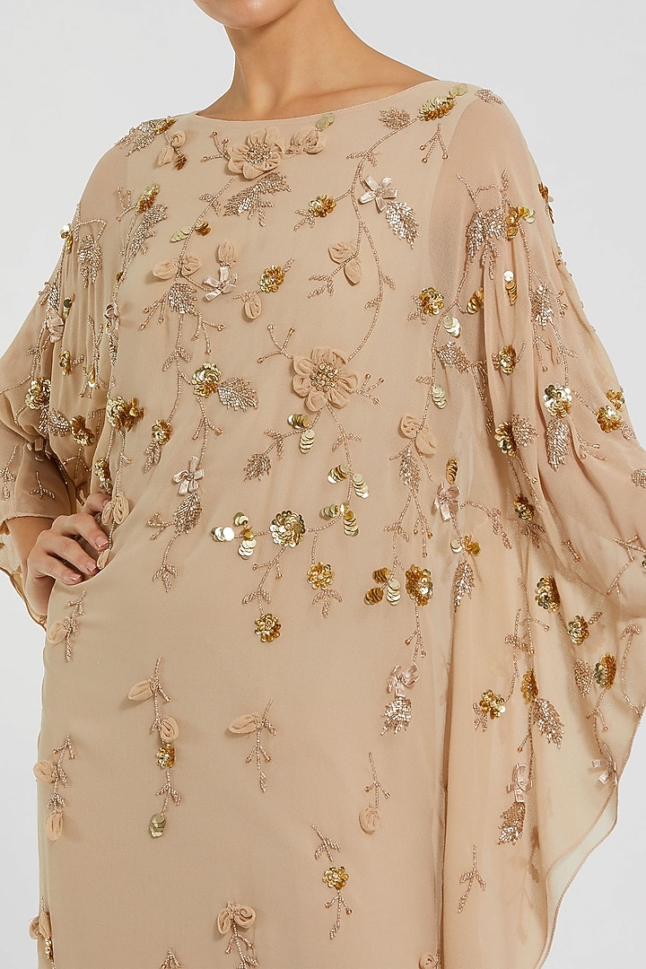Nude Polyester Embellished Maxi Party Wear Dress by Mac Duggal at Pernia's Pop Up Shop