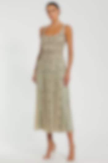 Nude Polyester Embellished Midi Party Wear Dress by Mac Duggal at Pernia's Pop Up Shop
