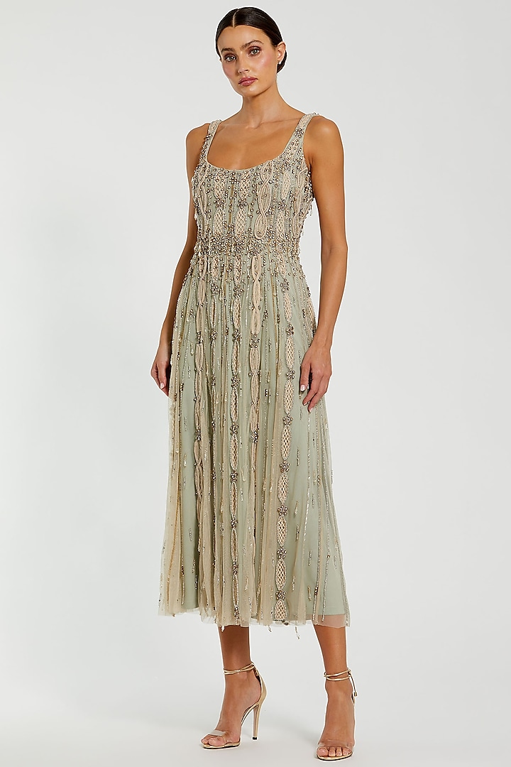 Nude Polyester Embellished Midi Party Wear Dress by Mac Duggal at Pernia's Pop Up Shop