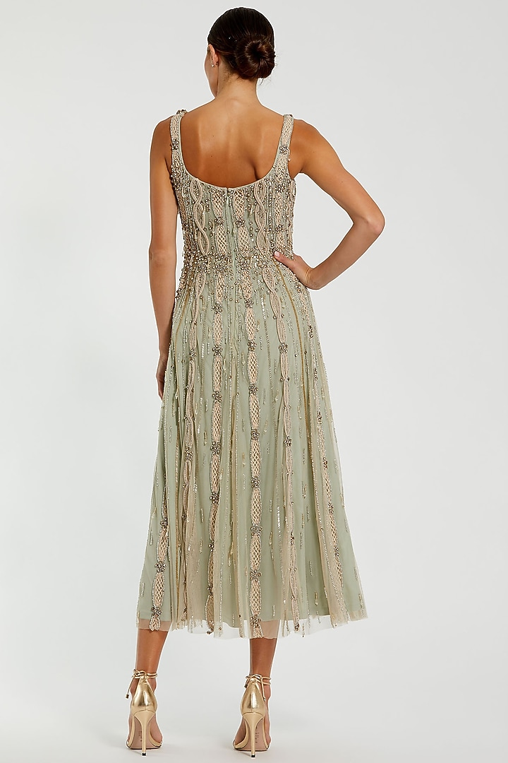 Nude Polyester Embellished Midi Party Wear Dress by Mac Duggal at Pernia's Pop Up Shop
