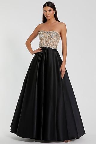 Black Polyester Embellished Ball Gown by Mac Duggal