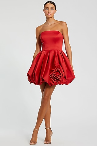 Red Polyester Strapless Mini Dress by Mac Duggal