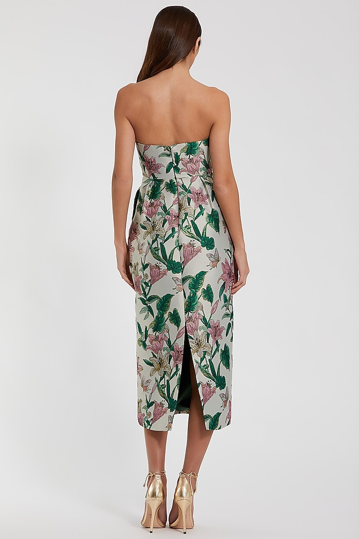 Multi-Colored Polyester Floral Strapless Midi Cocktail Dress by Mac Duggal at Pernia's Pop Up Shop