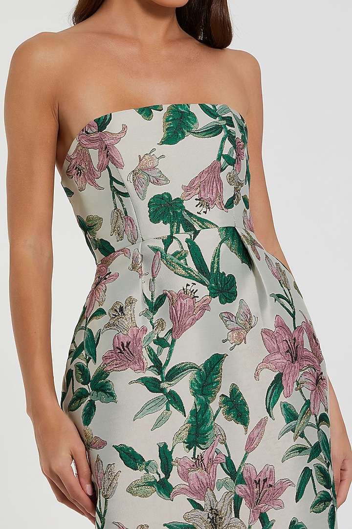 Multi-Colored Polyester Floral Strapless Midi Cocktail Dress by Mac Duggal at Pernia's Pop Up Shop
