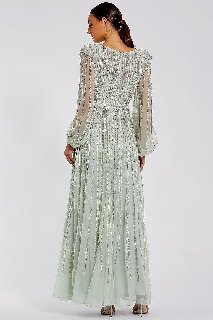 Green Polyester Embroidered Wedding Gown by Mac Duggal at Pernia's Pop Up Shop