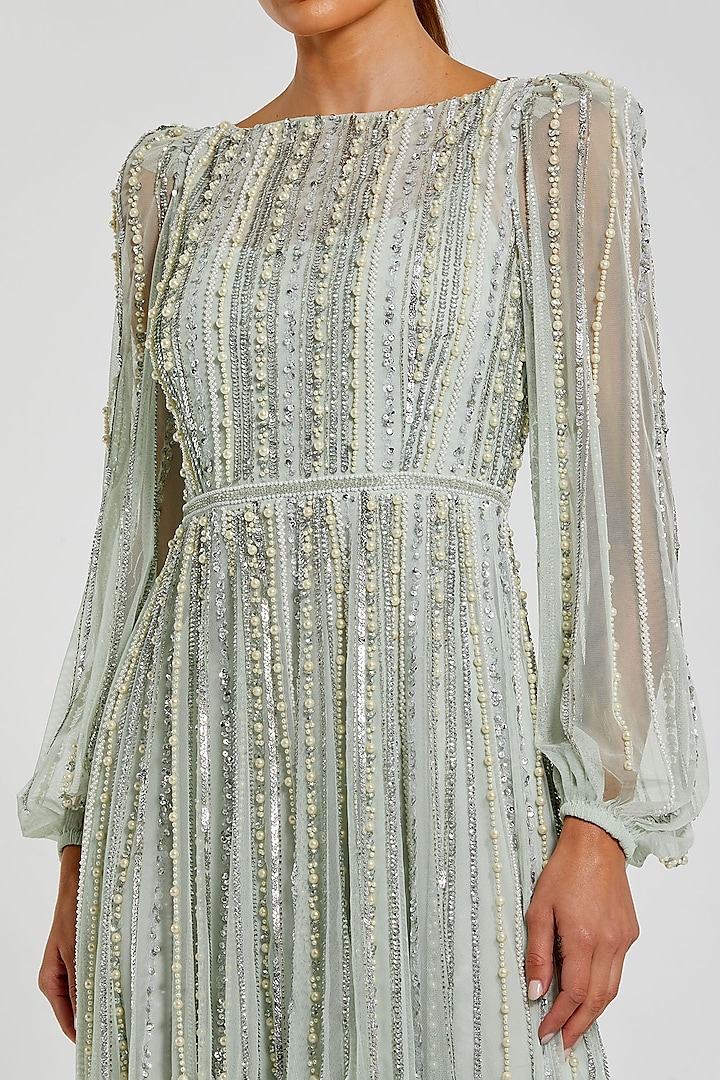 Green Polyester Embroidered Wedding Gown by Mac Duggal at Pernia's Pop Up Shop