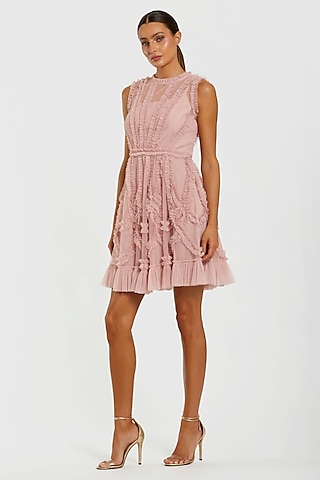 Pink Polyester Ruffled Mini Dress by Mac Duggal