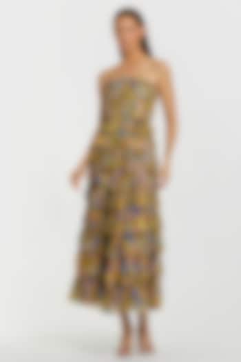 Yellow Polyester Ruffled Midi Dress by Mac Duggal at Pernia's Pop Up Shop