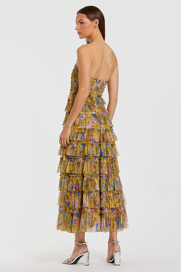 Yellow Polyester Ruffled Midi Cocktail Dress by Mac Duggal at Pernia's Pop Up Shop