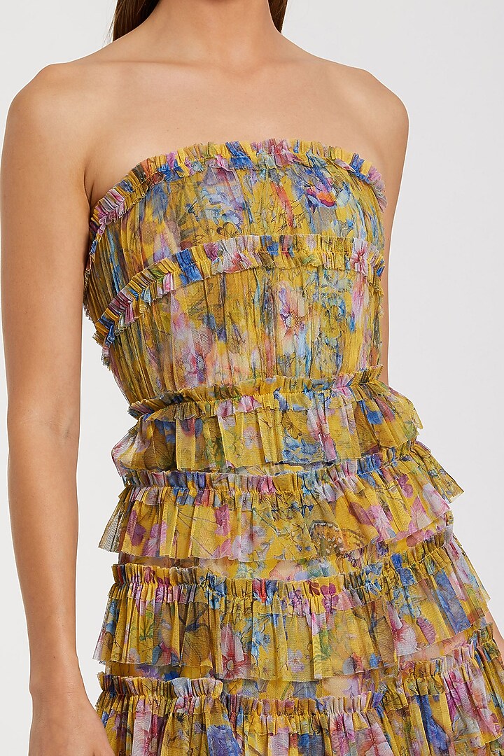 Yellow Polyester Ruffled Midi Cocktail Dress by Mac Duggal at Pernia's Pop Up Shop