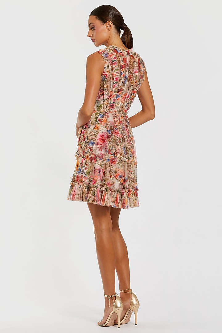 Multi-Colored Mesh Floral Printed Mini Cocktail Dress by Mac Duggal at Pernia's Pop Up Shop