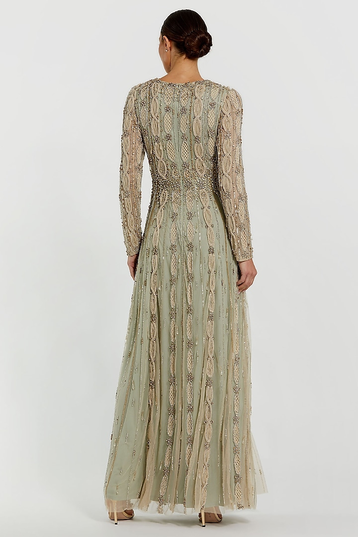 Green Polyester Embellished A-Line Gown by Mac Duggal at Pernia's Pop Up Shop