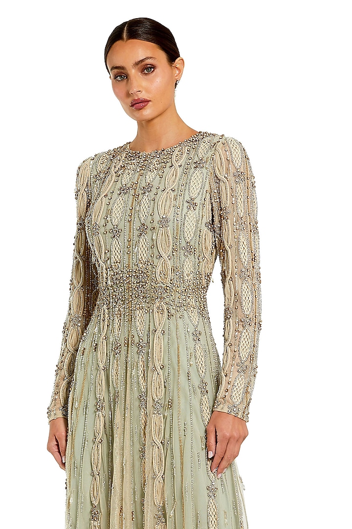Green Polyester Embellished A-Line Gown by Mac Duggal at Pernia's Pop Up Shop