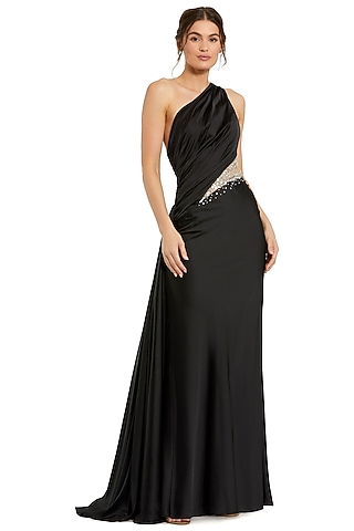 Black Polyester Gown by Mac Duggal