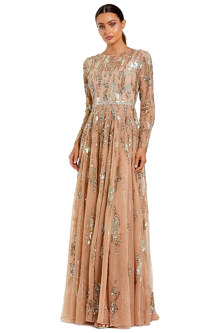 Taupe Polyester Embellished Wedding Gown by Mac Duggal at Pernia's Pop Up Shop