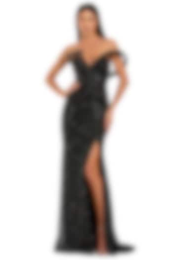 Black Polyester Embellished Bridal Gown by Mac Duggal at Pernia's Pop Up Shop