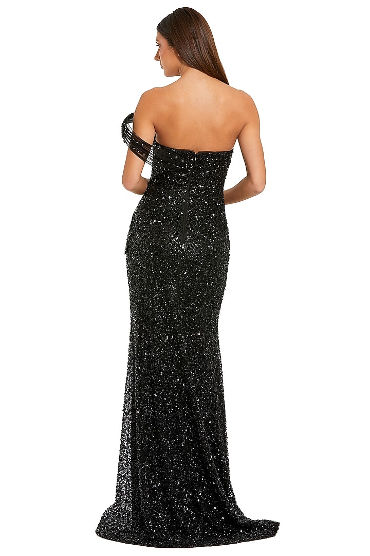 Black Polyester Embellished Bridal Gown by Mac Duggal at Pernia's Pop Up Shop