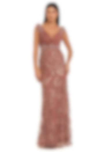 Rose Pink Polyester Floral Embroidered Engagement Gown by Mac Duggal at Pernia's Pop Up Shop