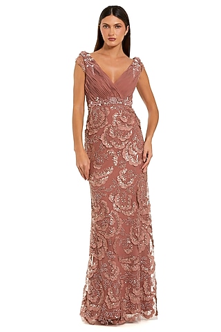 Rose Pink Polyester Floral Embroidered Gown by Mac Duggal