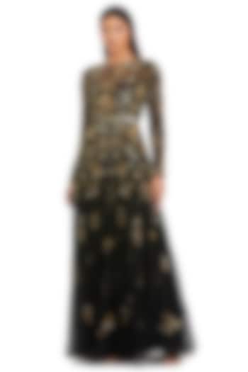 Black & Gold Polyester Embellished Wedding Gown by Mac Duggal at Pernia's Pop Up Shop