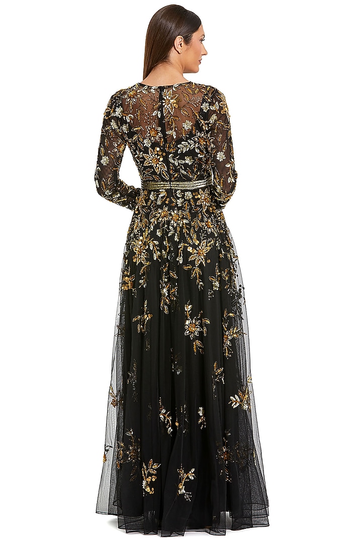 Black & Gold Polyester Embellished Wedding Gown by Mac Duggal at Pernia's Pop Up Shop