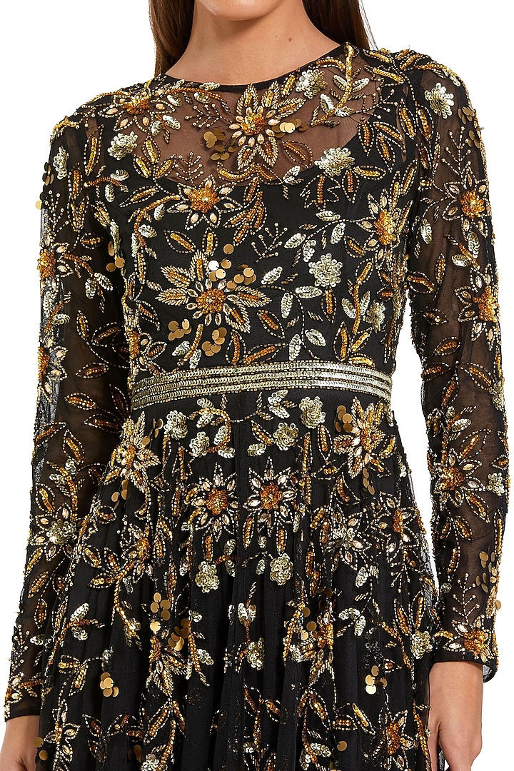 Black & Gold Polyester Embellished Wedding Gown by Mac Duggal at Pernia's Pop Up Shop