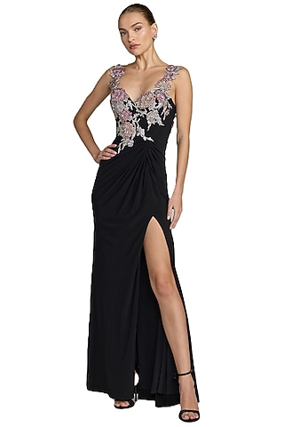 Black Polyester Embellished Gown by Mac Duggal