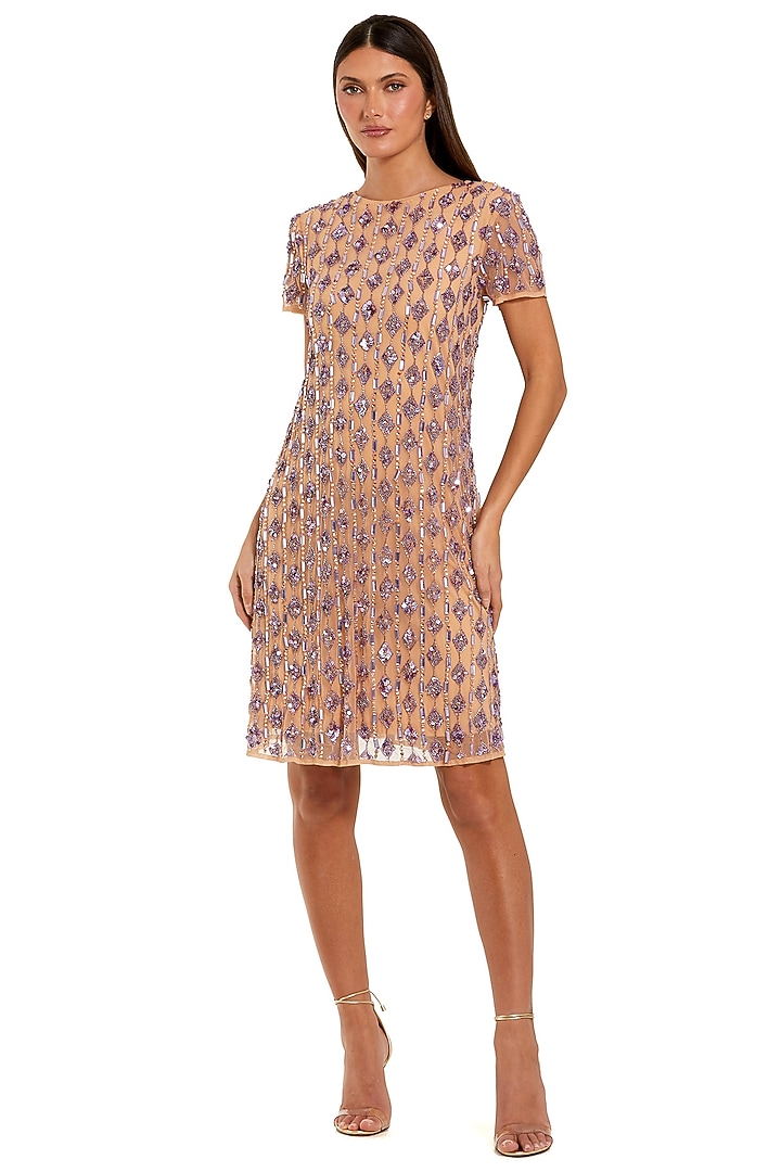 Nude Lilac Polyester Hand Embellished Party Wear Dress by Mac Duggal at Pernia's Pop Up Shop