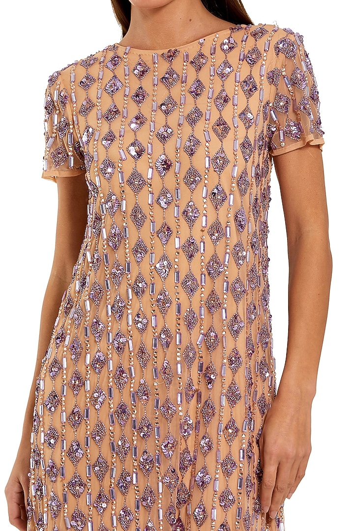 Nude Lilac Polyester Hand Embellished Party Wear Dress by Mac Duggal at Pernia's Pop Up Shop
